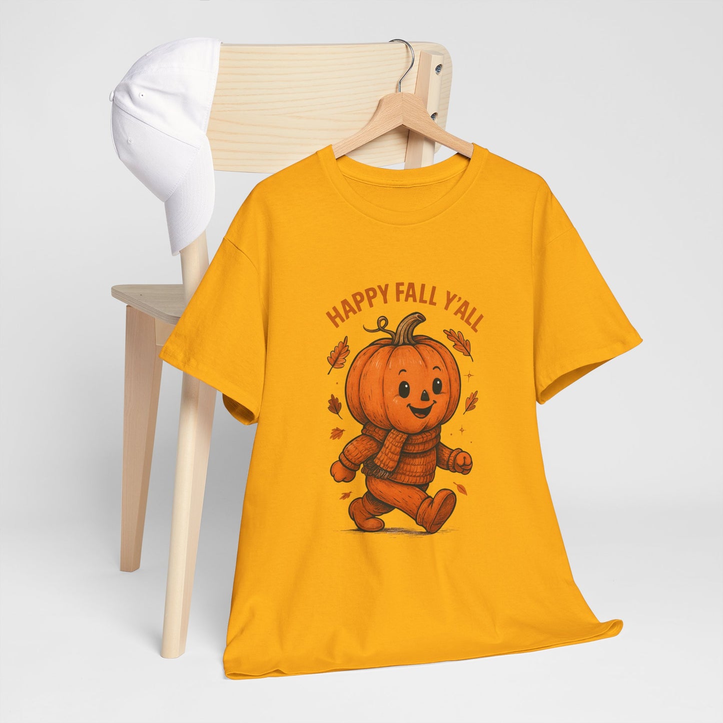 Happy Fall Y'all Unisex Heavy Cotton Tee, Autumn T-Shirt, Pumpkin Graphic Shirt, Cozy Fall Apparel, Halloween Outfit, Harvest Celebration
