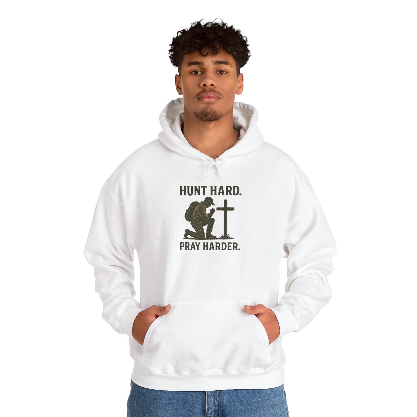 Hunt Hard Pray Hard Hoodie, Faith-Based Sweatshirt, Outdoor Enthusiast Gear, Gift for Hunters, Inspirational Apparel