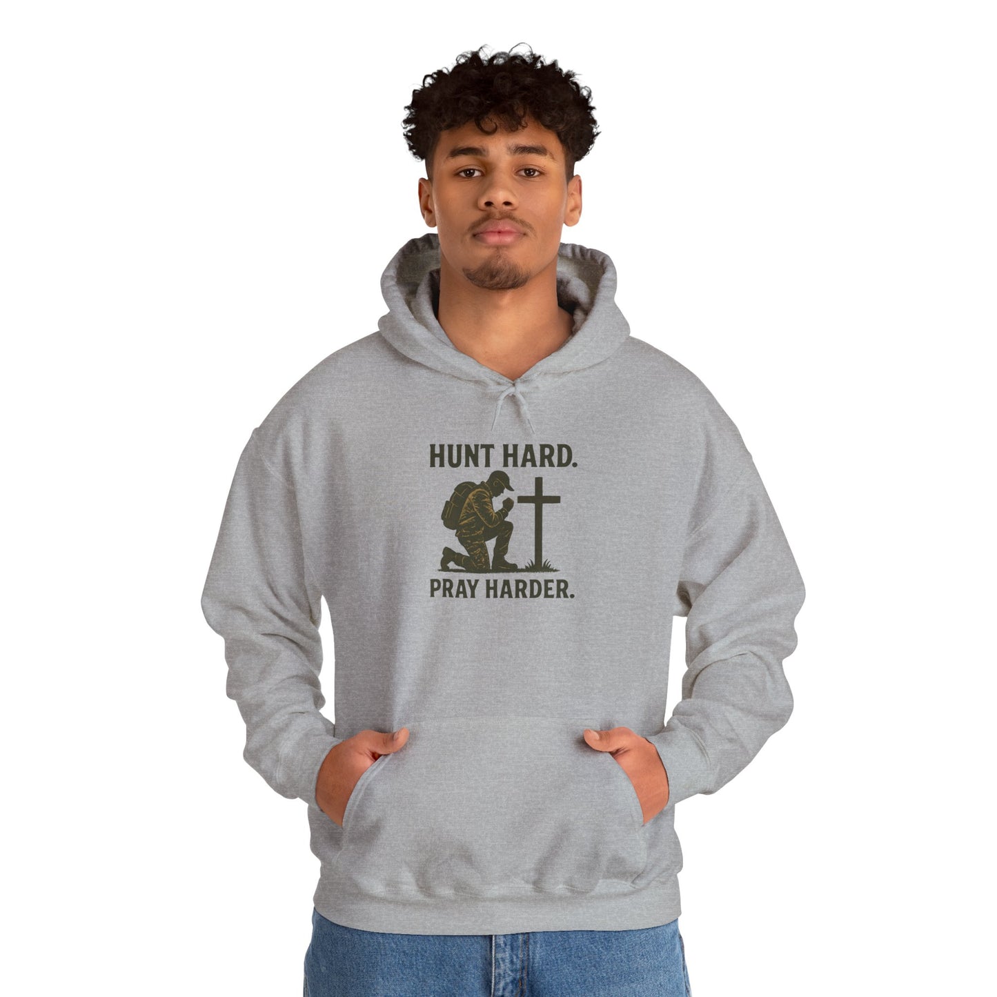 Hunt Hard Pray Hard Hoodie, Faith-Based Sweatshirt, Outdoor Enthusiast Gear, Gift for Hunters, Inspirational Apparel