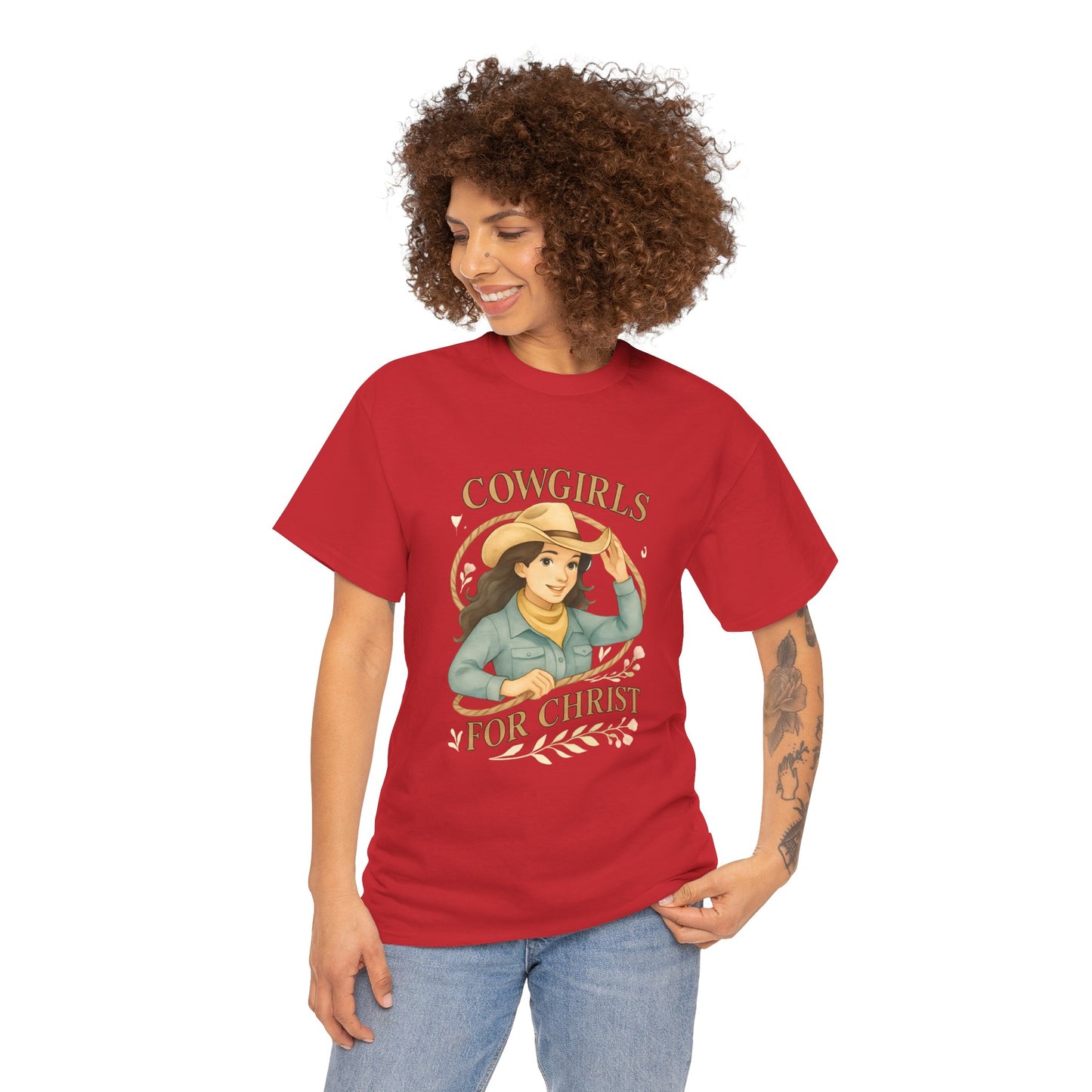 Cowgirls for Christ Unisex Heavy Cotton Tee, Christian T-Shirt, Faith-Based Apparel, Inspirational Gift, Western Clothing, Country Style Tee