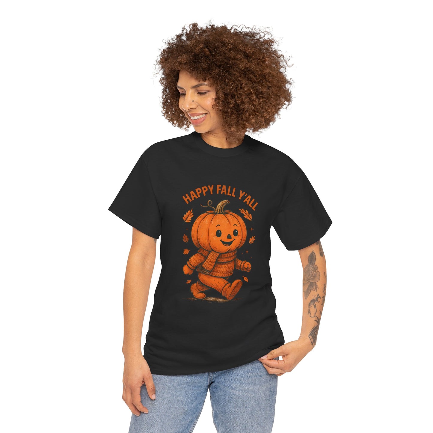 Happy Fall Y'all Unisex Heavy Cotton Tee, Autumn T-Shirt, Pumpkin Graphic Shirt, Cozy Fall Apparel, Halloween Outfit, Harvest Celebration