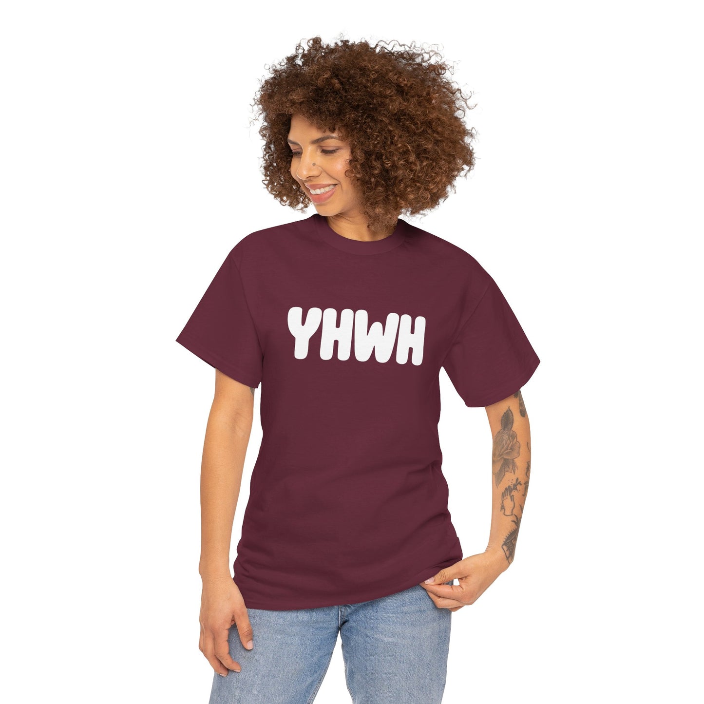 YHWH Unisex Heavy Cotton Tee, Spiritual T-Shirt, Casual Wear, Gift for Him/Her, Faith-Based Apparel, Trendy Everyday Tee