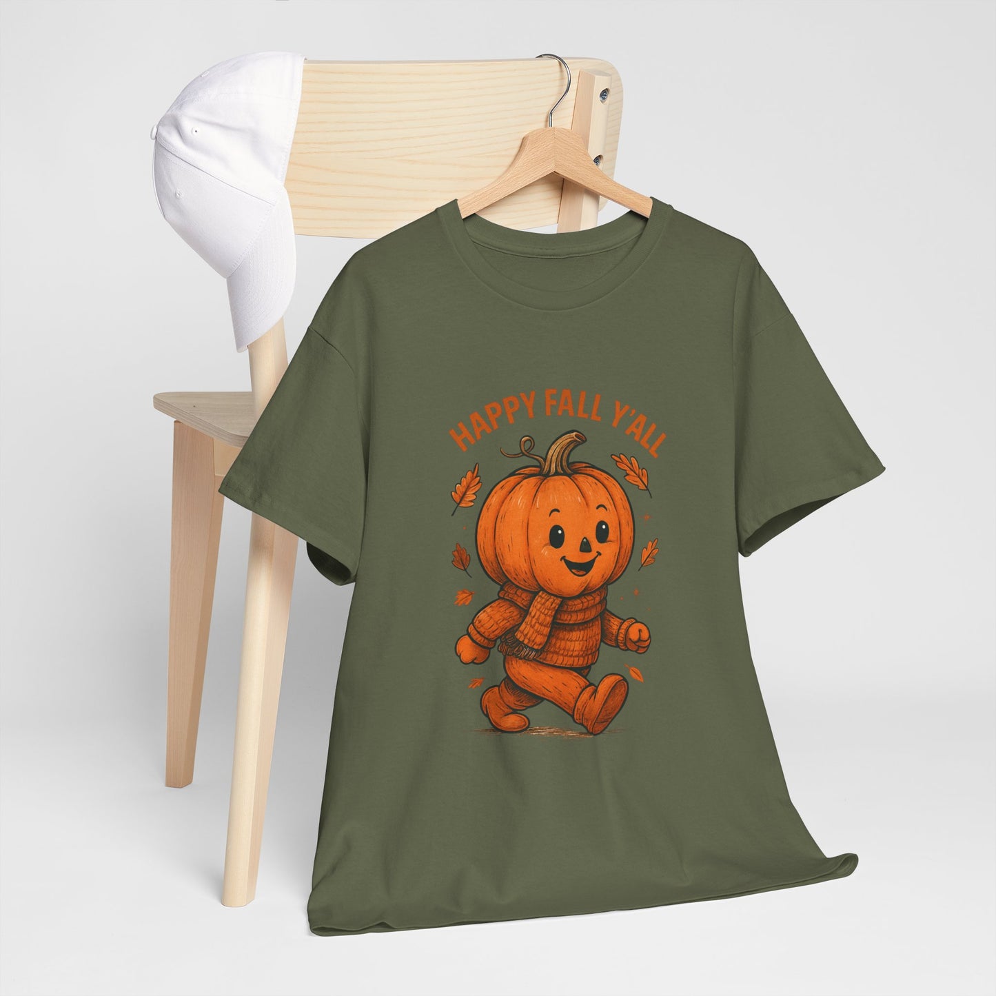 Happy Fall Y'all Unisex Heavy Cotton Tee, Autumn T-Shirt, Pumpkin Graphic Shirt, Cozy Fall Apparel, Halloween Outfit, Harvest Celebration
