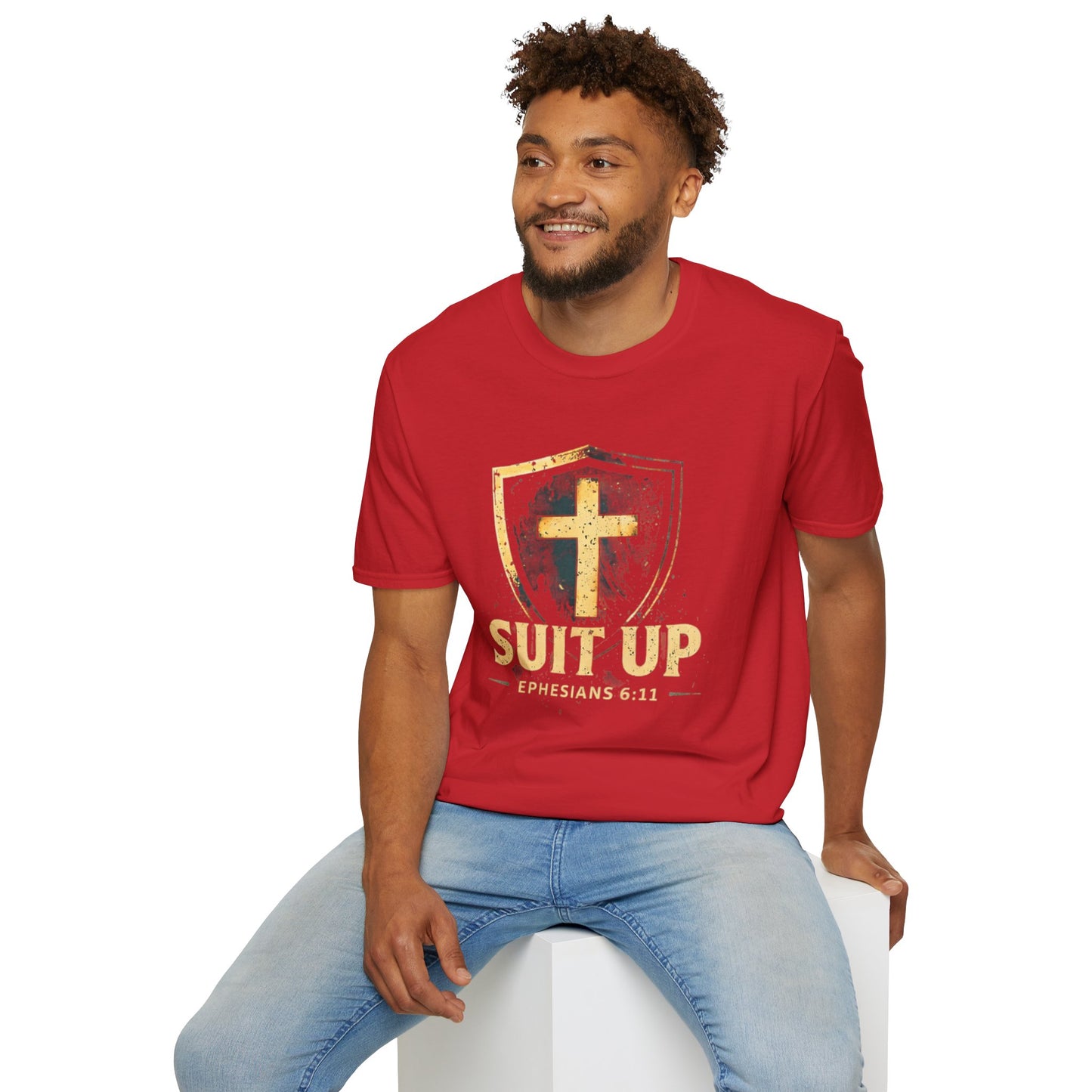Suit Up T‑Shirt — Christian Cross Shield Tee (Ephesians 6:11)