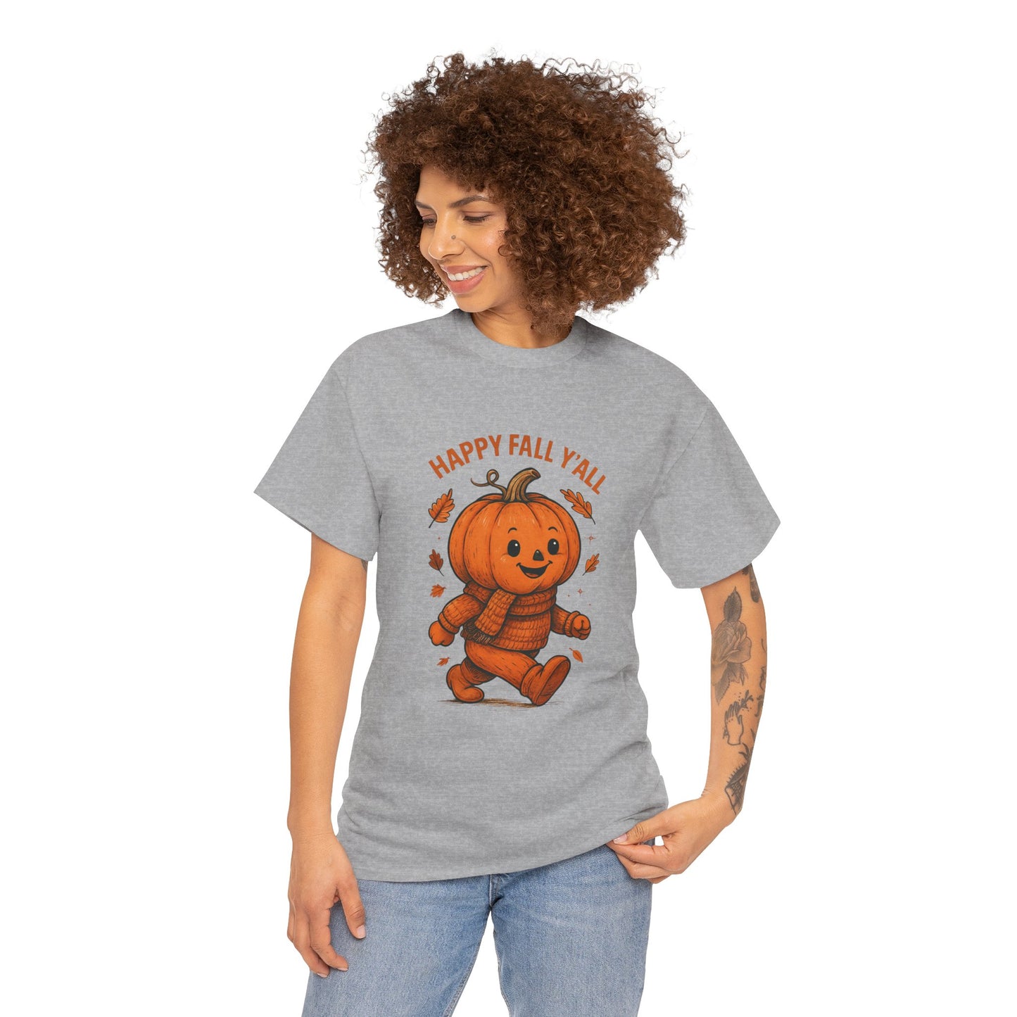 Happy Fall Y'all Unisex Heavy Cotton Tee, Autumn T-Shirt, Pumpkin Graphic Shirt, Cozy Fall Apparel, Halloween Outfit, Harvest Celebration