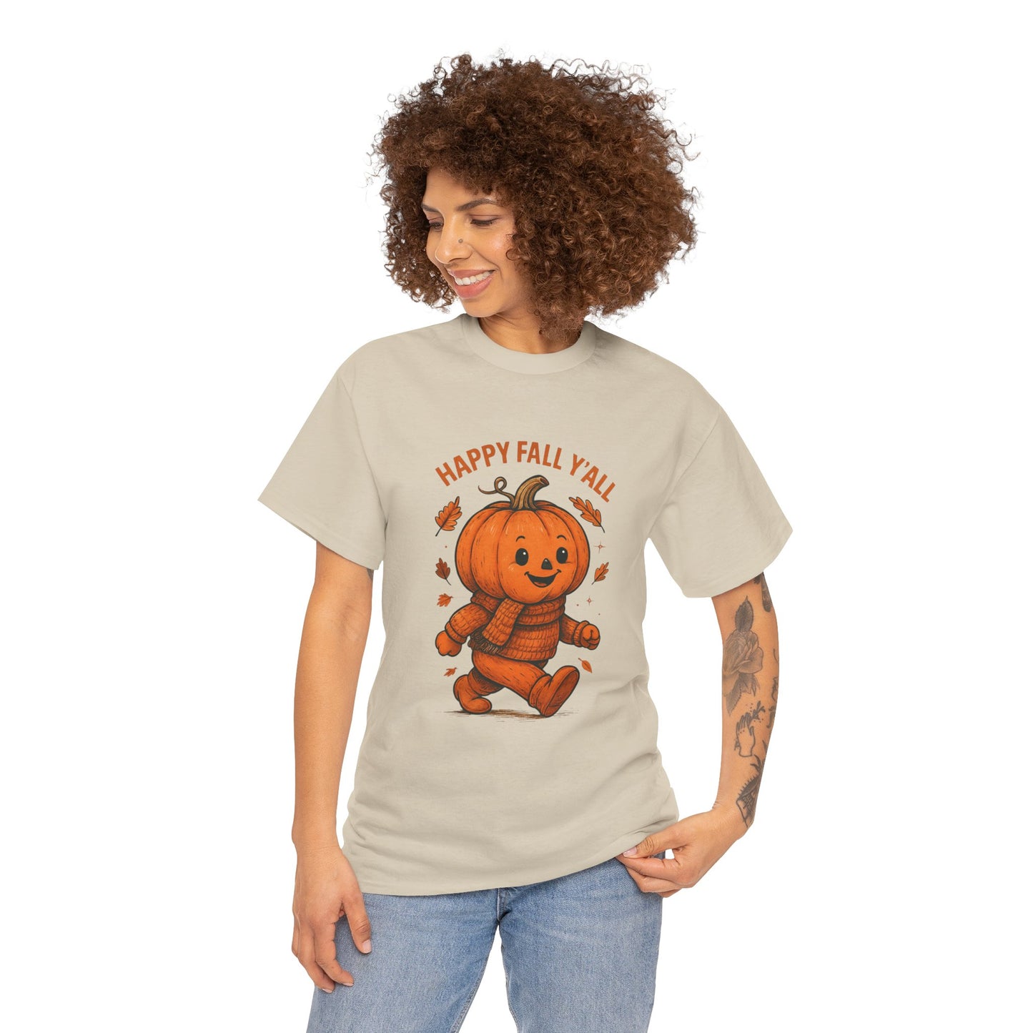 Happy Fall Y'all Unisex Heavy Cotton Tee, Autumn T-Shirt, Pumpkin Graphic Shirt, Cozy Fall Apparel, Halloween Outfit, Harvest Celebration