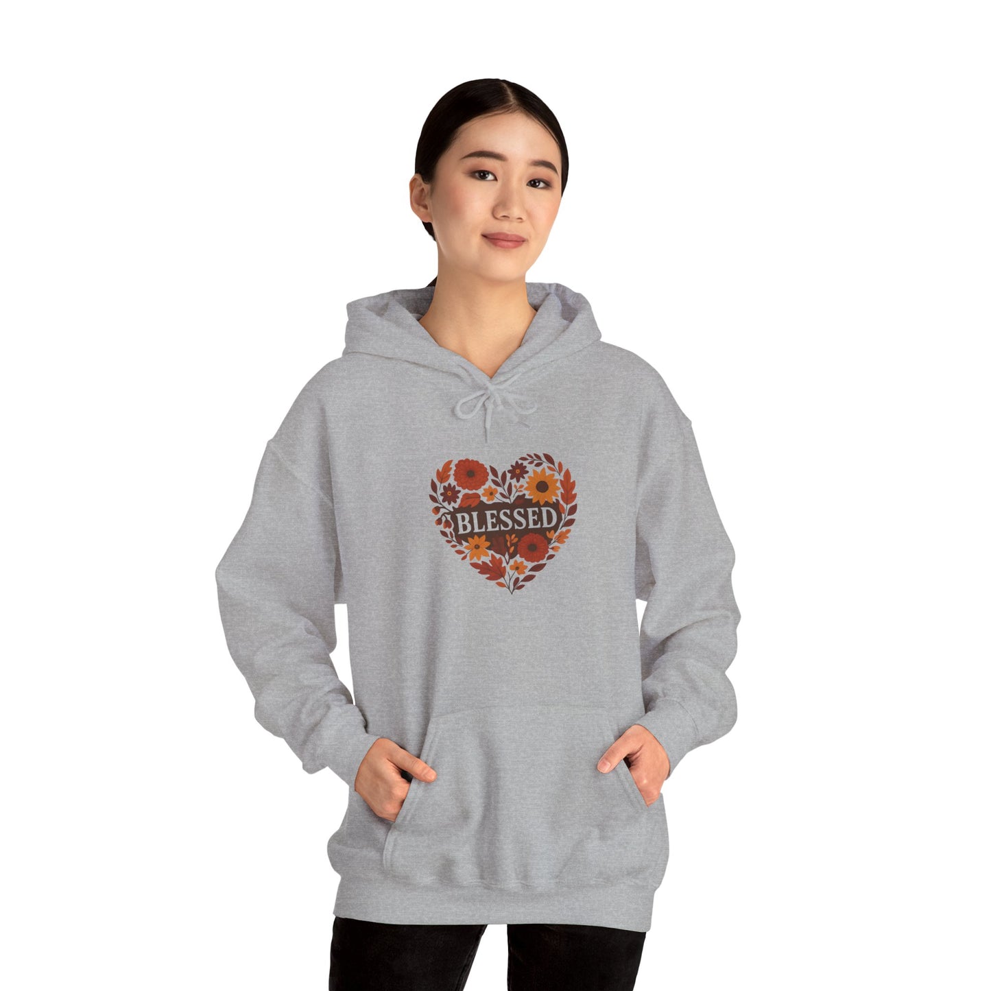 Blessed Floral Heart Hoodie - Cozy Unisex Sweatshirt for Gratitude, Perfect for Gifts, Holidays, or Everyday Wear
