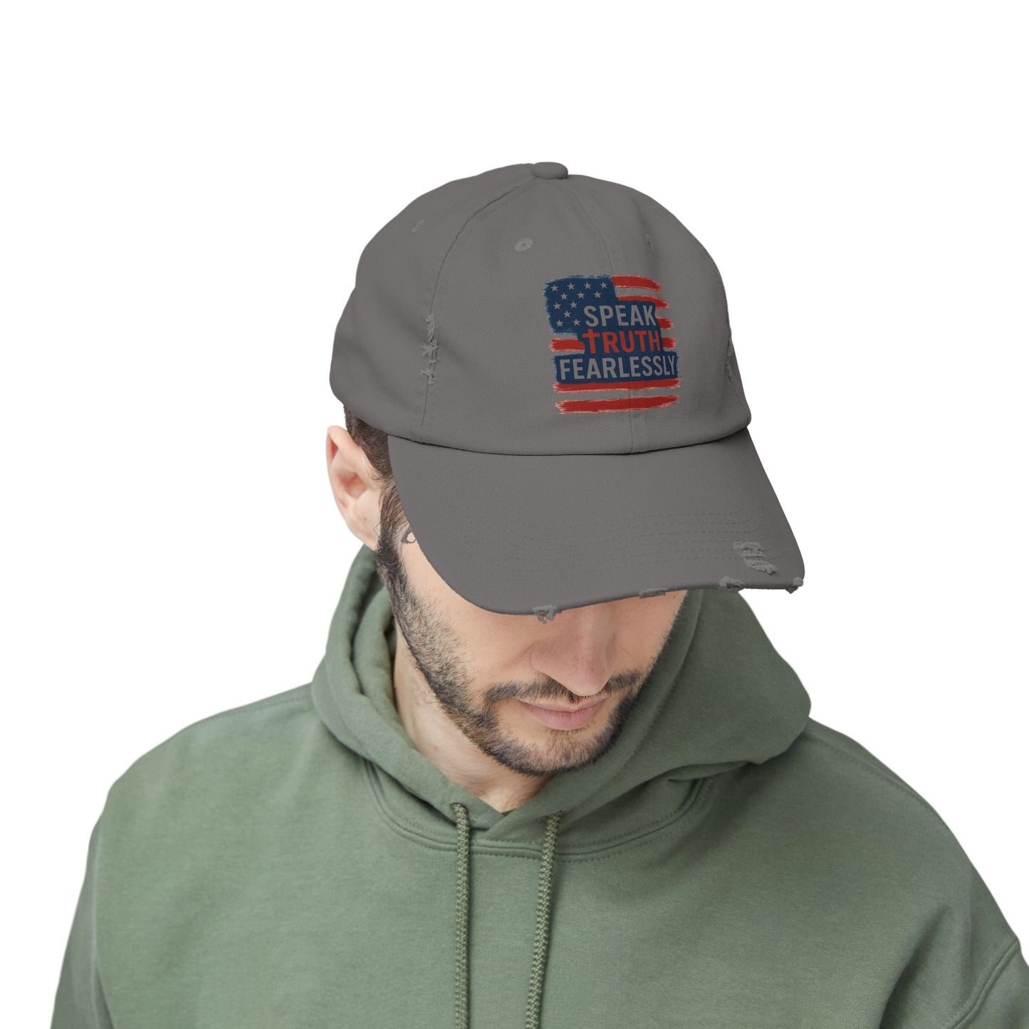 Unisex Distressed Cap with 'Speak Truth Fearlessly' Design, Casual Hat, American Flag Cap, Patriotic Gift, Everyday Wear