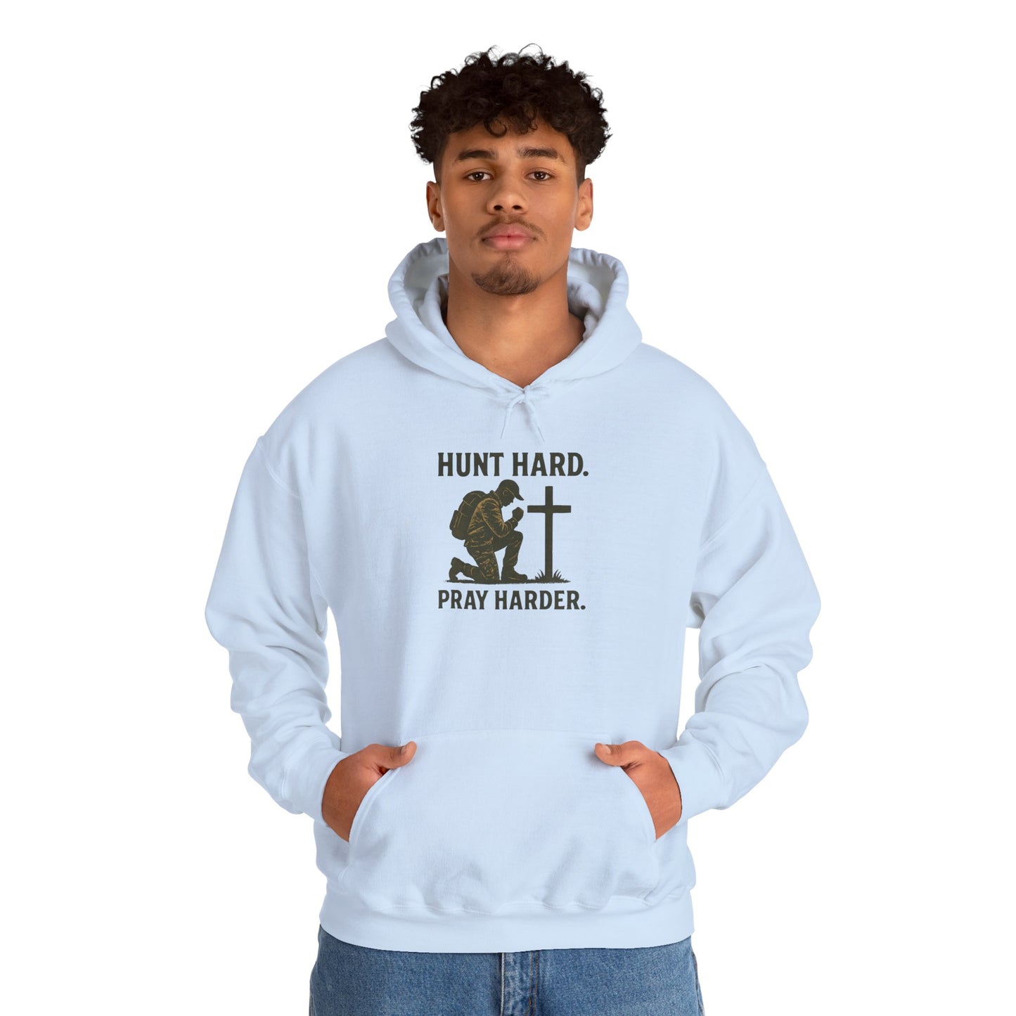 Hunt Hard Pray Hard Hoodie, Faith-Based Sweatshirt, Outdoor Enthusiast Gear, Gift for Hunters, Inspirational Apparel