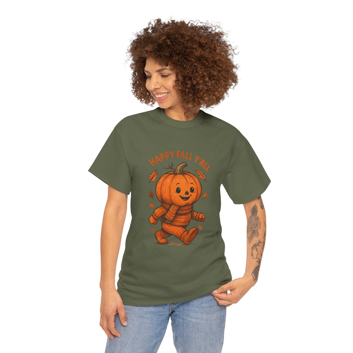Happy Fall Y'all Unisex Heavy Cotton Tee, Autumn T-Shirt, Pumpkin Graphic Shirt, Cozy Fall Apparel, Halloween Outfit, Harvest Celebration