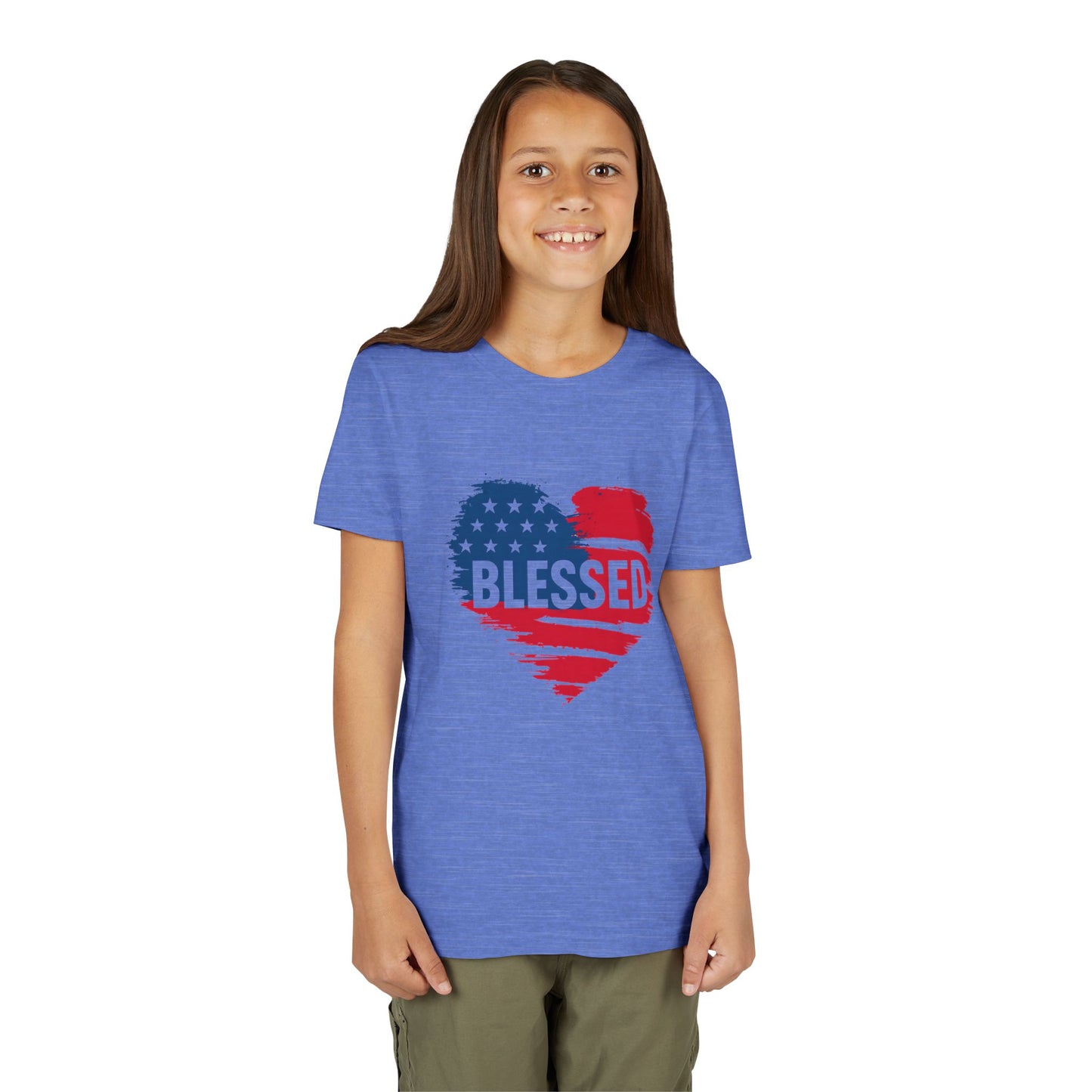Patriotic Youth Tee - Blessed Heart Shirt, Kids America T-Shirt, Fourth of July Apparel, Gift for Sons and Daughters, Heart Print Top
