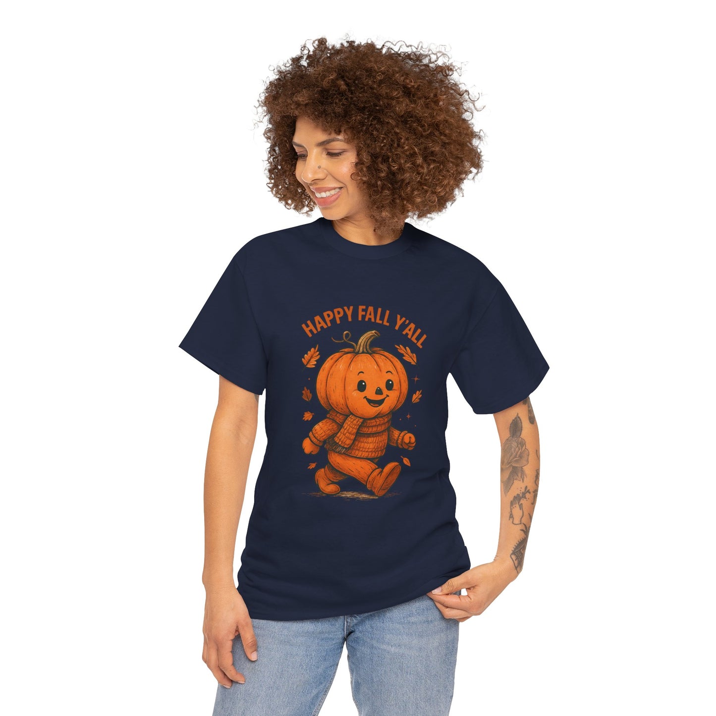 Happy Fall Y'all Unisex Heavy Cotton Tee, Autumn T-Shirt, Pumpkin Graphic Shirt, Cozy Fall Apparel, Halloween Outfit, Harvest Celebration