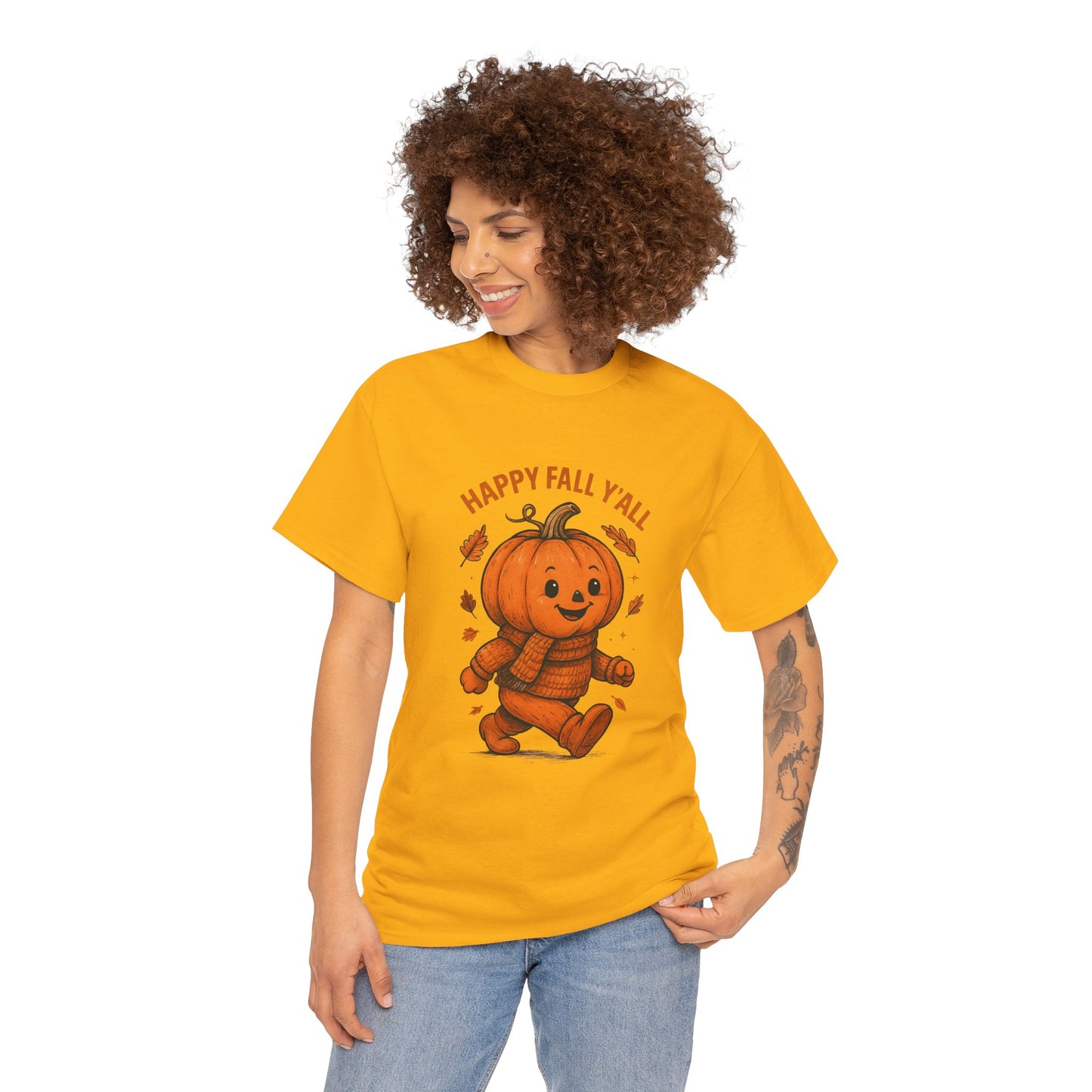 Happy Fall Y'all Unisex Heavy Cotton Tee, Autumn T-Shirt, Pumpkin Graphic Shirt, Cozy Fall Apparel, Halloween Outfit, Harvest Celebration