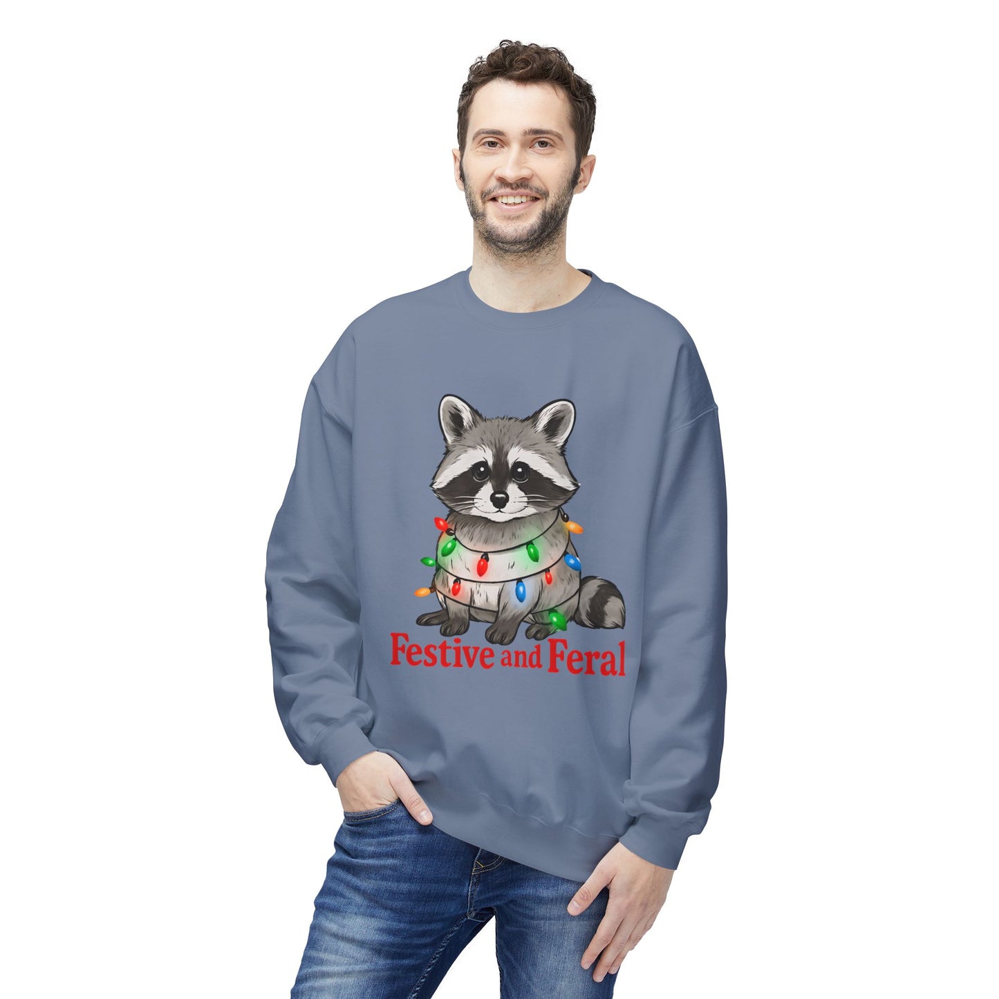 Festive and Feral Raccoon Crewneck Sweatshirt