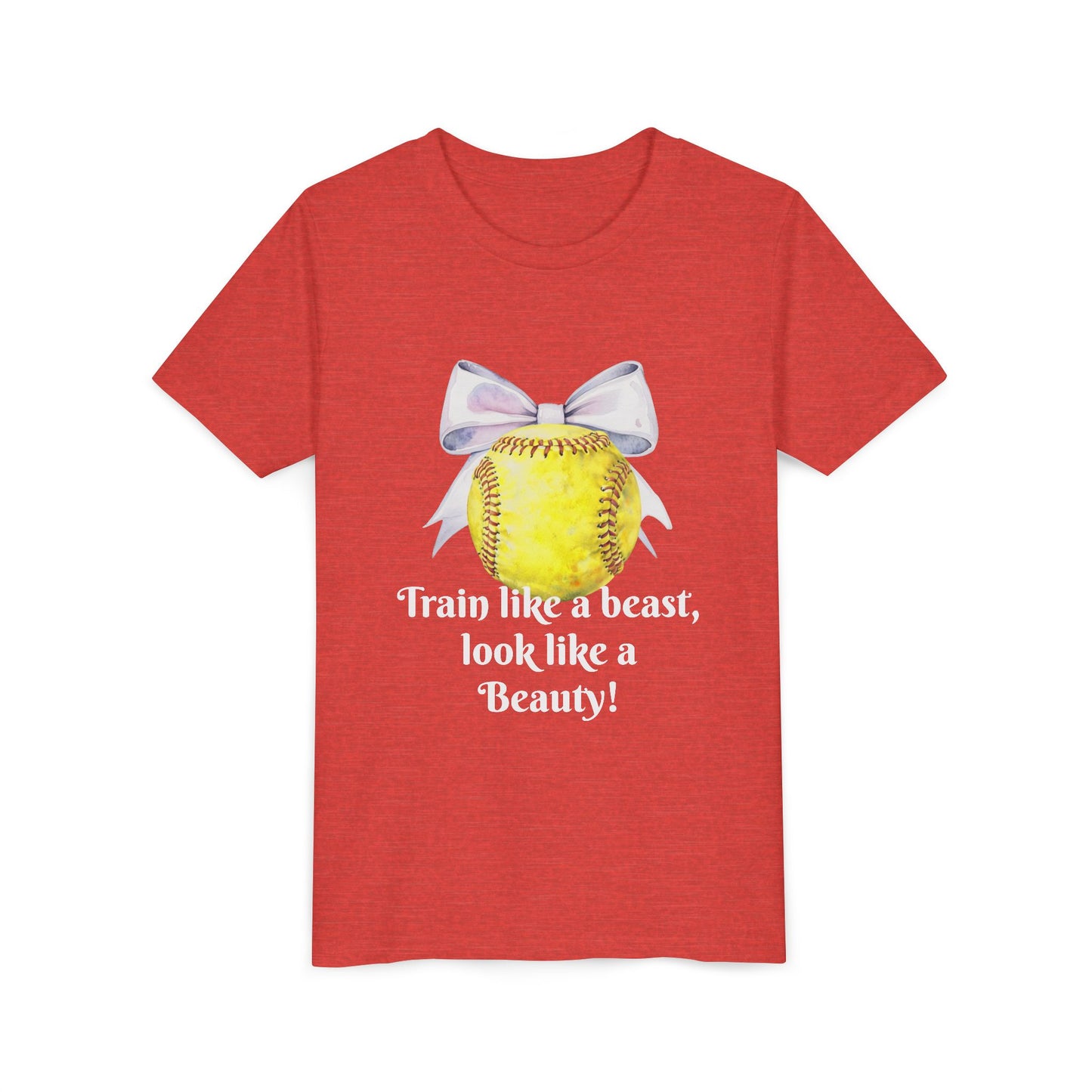 Softball Quote Youth Tee, Train like a beast look like a Beauty