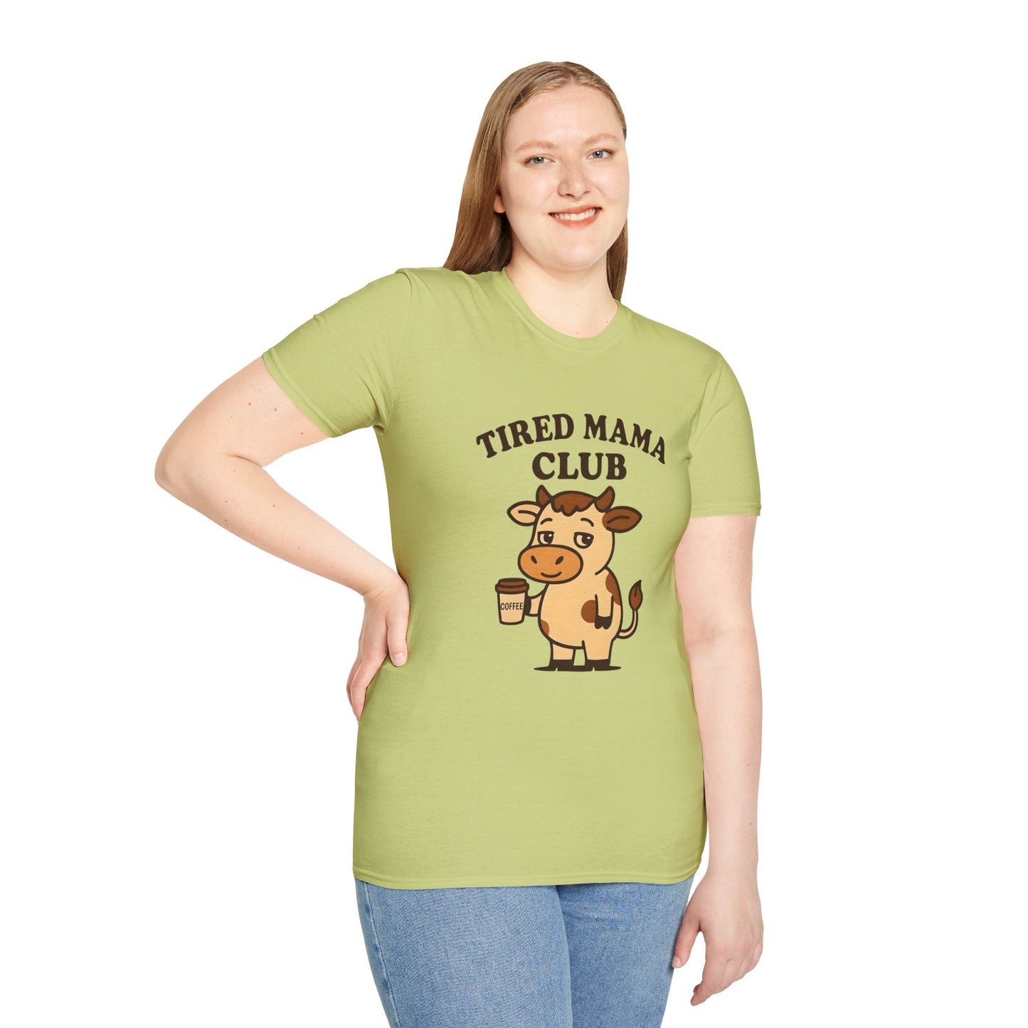 Tired Mama Club T-Shirt, Funny Mom Tee, Gift for New Moms, Relaxed Casual Wear, Mother’s Day Apparel, Cow Graphic Tee