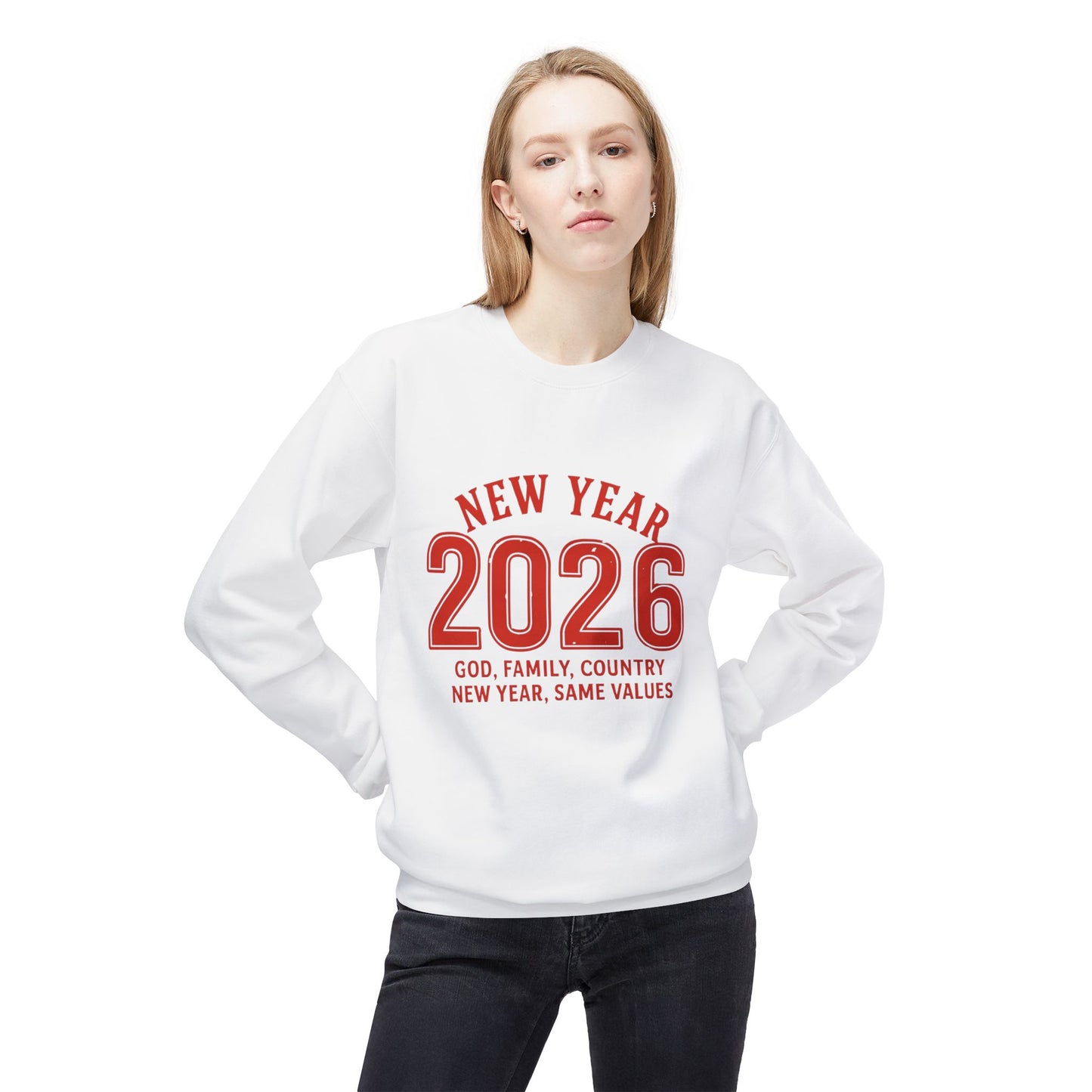 2026 New Year Crewneck Sweatshirt — "God, Family, Country" Holiday Pullover