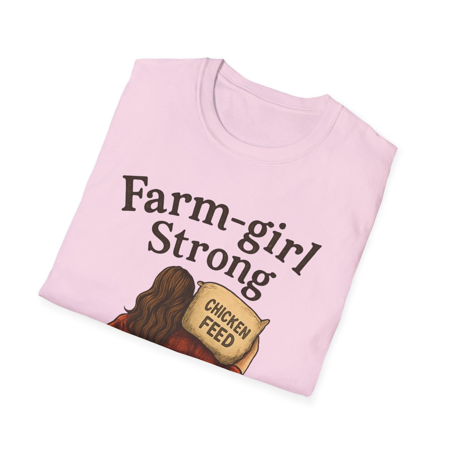 Farm-Girl Strong T-Shirt, Unisex Softstyle Tee, Country Life Apparel, Gift for Farmers, Farm-Themed Clothing, Cute Farm T-Shirt