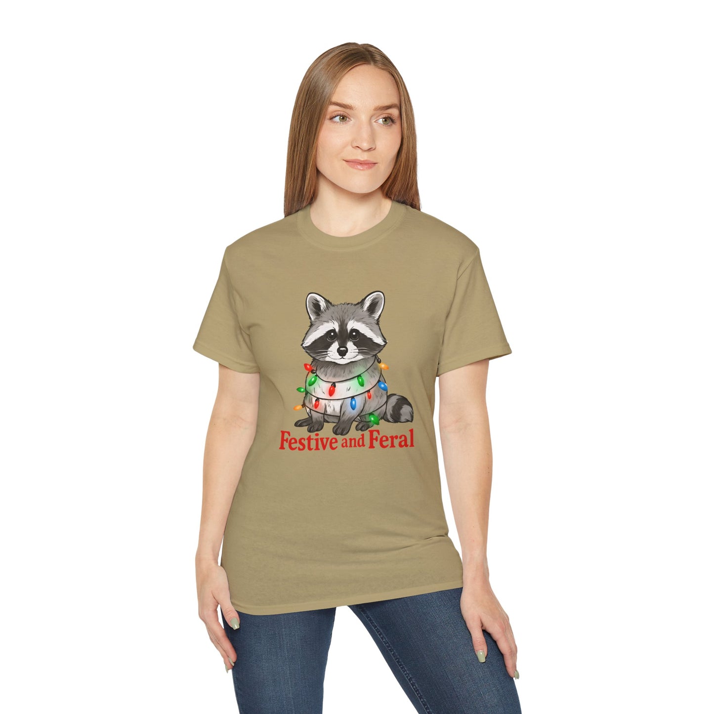 Festive and Feral Raccoon Christmas Tee