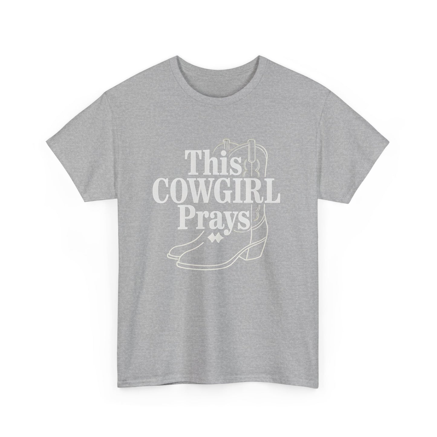 This Cowgirl Prays Unisex Heavy Cotton Tee, Western T-Shirt, Gift for Cowgirls, Rodeo Apparel, Faith-Based Fashion, Country Style Top