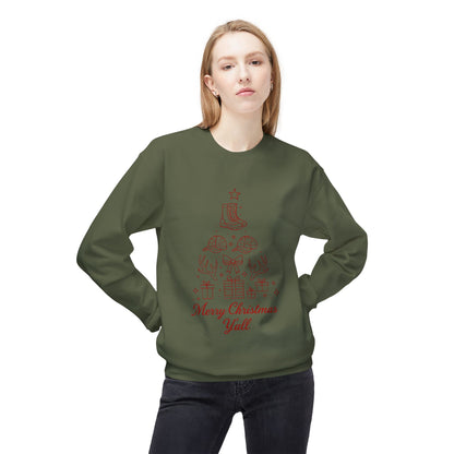 Merry Christmas Y'all Crewneck Sweatshirt — Southern Holiday Tree Design