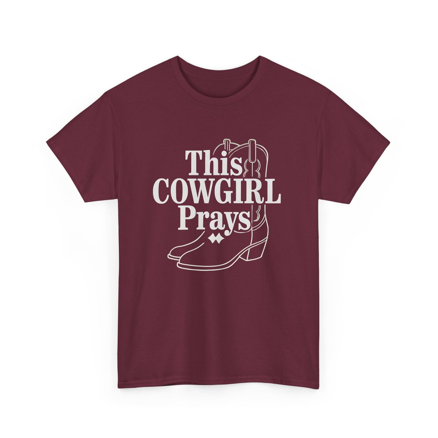 This Cowgirl Prays Unisex Heavy Cotton Tee, Western T-Shirt, Gift for Cowgirls, Rodeo Apparel, Faith-Based Fashion, Country Style Top