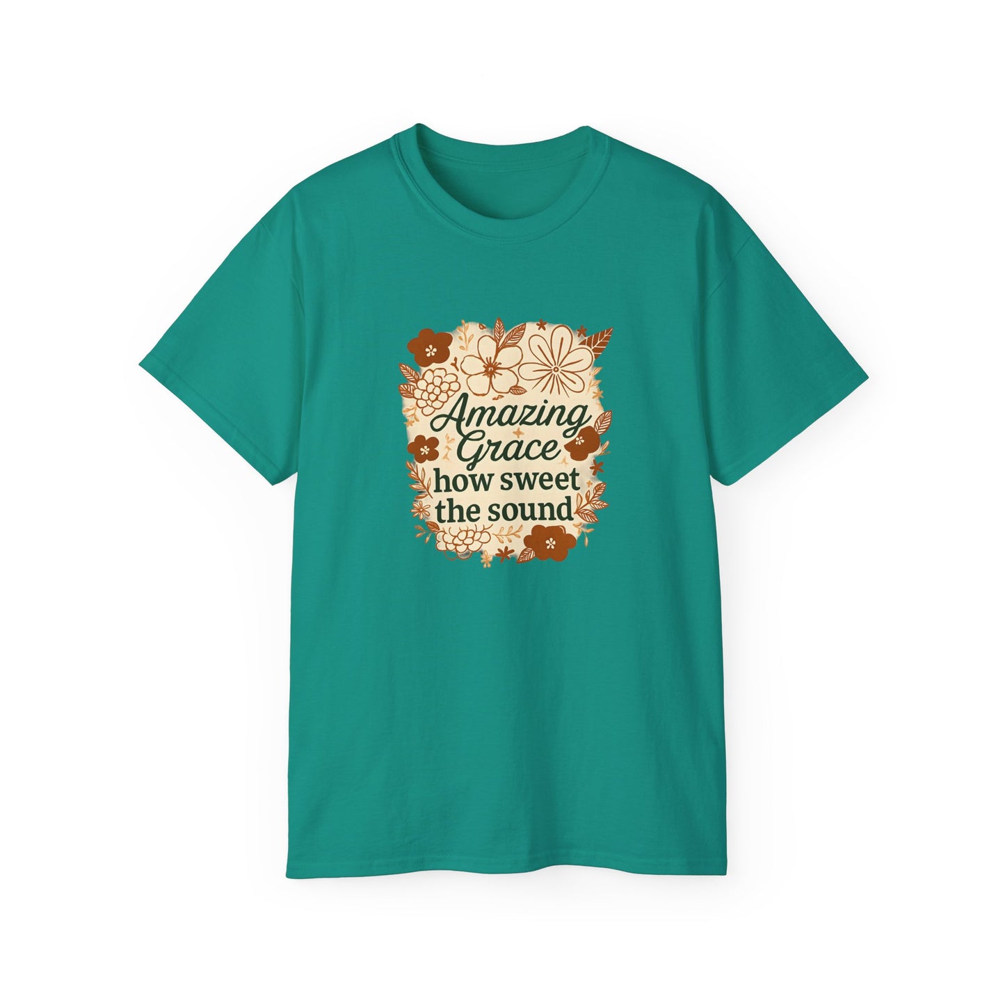Amazing Grace Floral Unisex Ultra Cotton Tee, Vintage T-Shirt, Gift for Music Lovers, Spiritual Apparel, Heartwarming Quote Tee