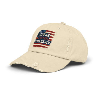 Unisex Distressed Cap with 'Speak Truth Fearlessly' Design, Casual Hat, American Flag Cap, Patriotic Gift, Everyday Wear