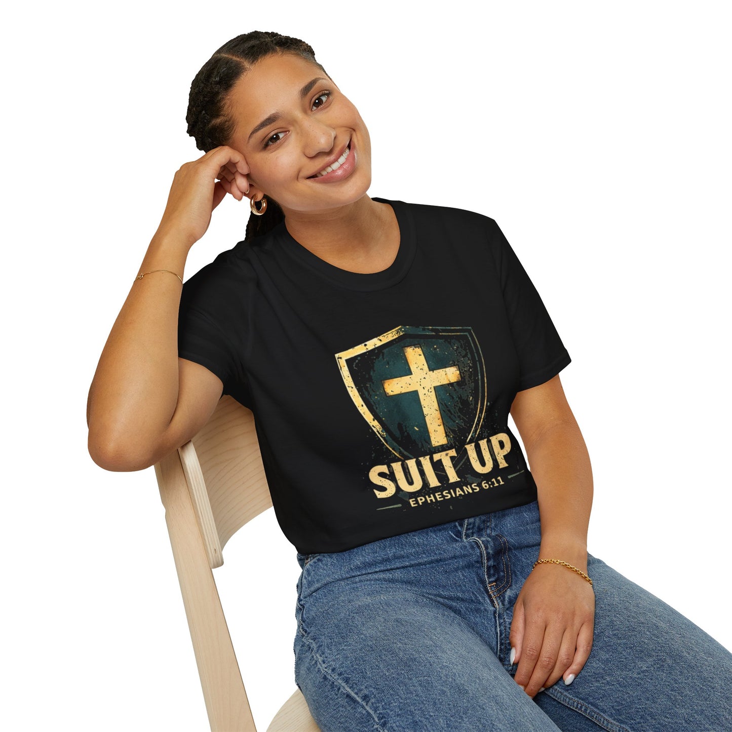 Suit Up T‑Shirt — Christian Cross Shield Tee (Ephesians 6:11)