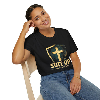 Suit Up T‑Shirt — Christian Cross Shield Tee (Ephesians 6:11)