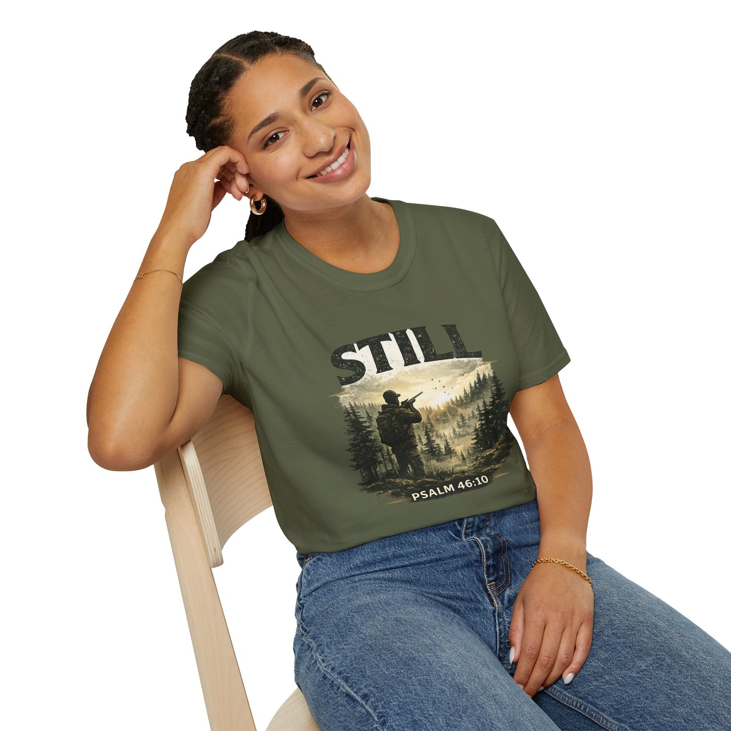 Still Psalm 46:10 T-Shirt — Rustic Outdoors Christian Faith Tee