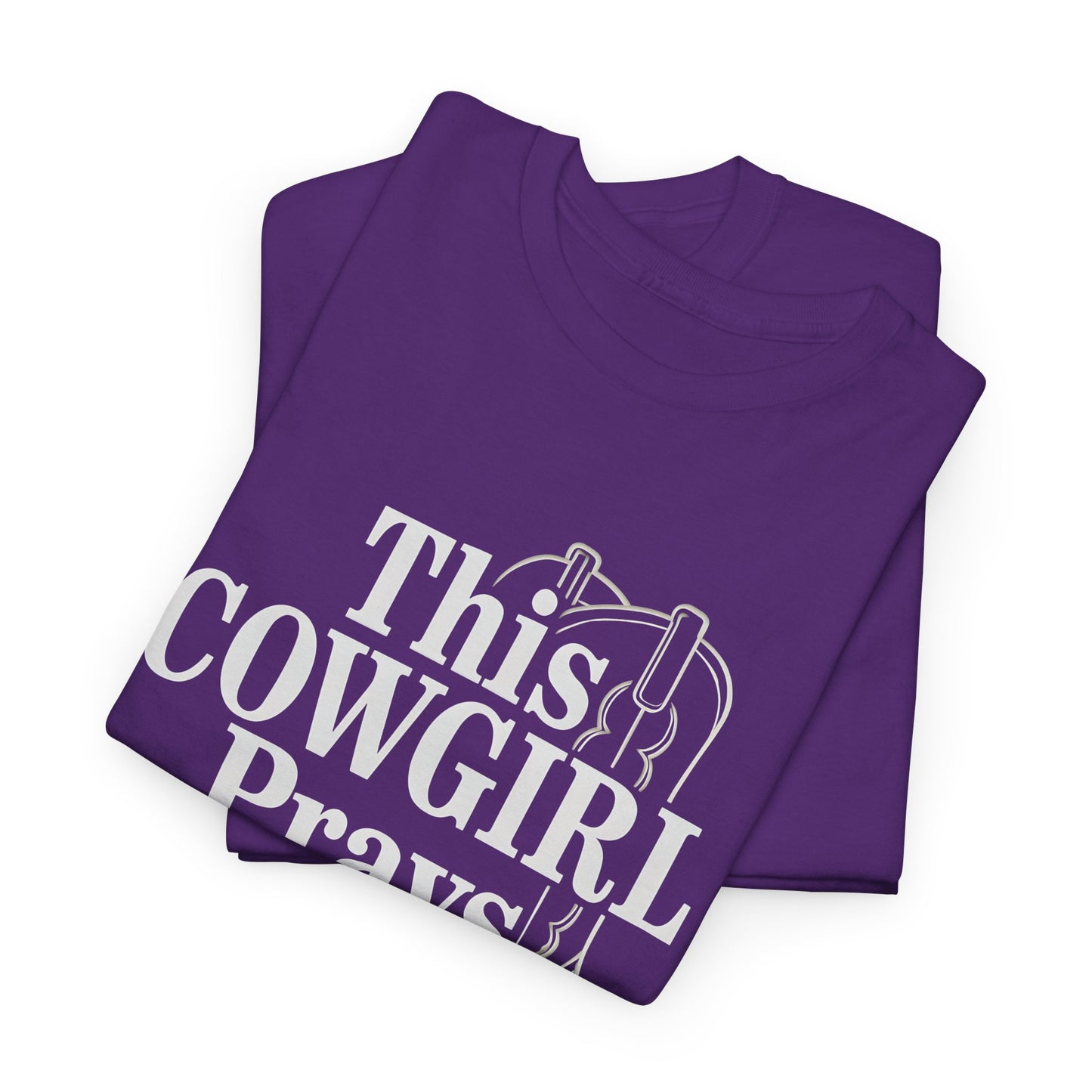 This Cowgirl Prays Unisex Heavy Cotton Tee, Western T-Shirt, Gift for Cowgirls, Rodeo Apparel, Faith-Based Fashion, Country Style Top