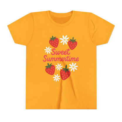 Sweet Summertime Youth Tee, Kids Summer Shirt, Strawberry Graphic Tee, Fun Gift for Children, Seasonal Apparel