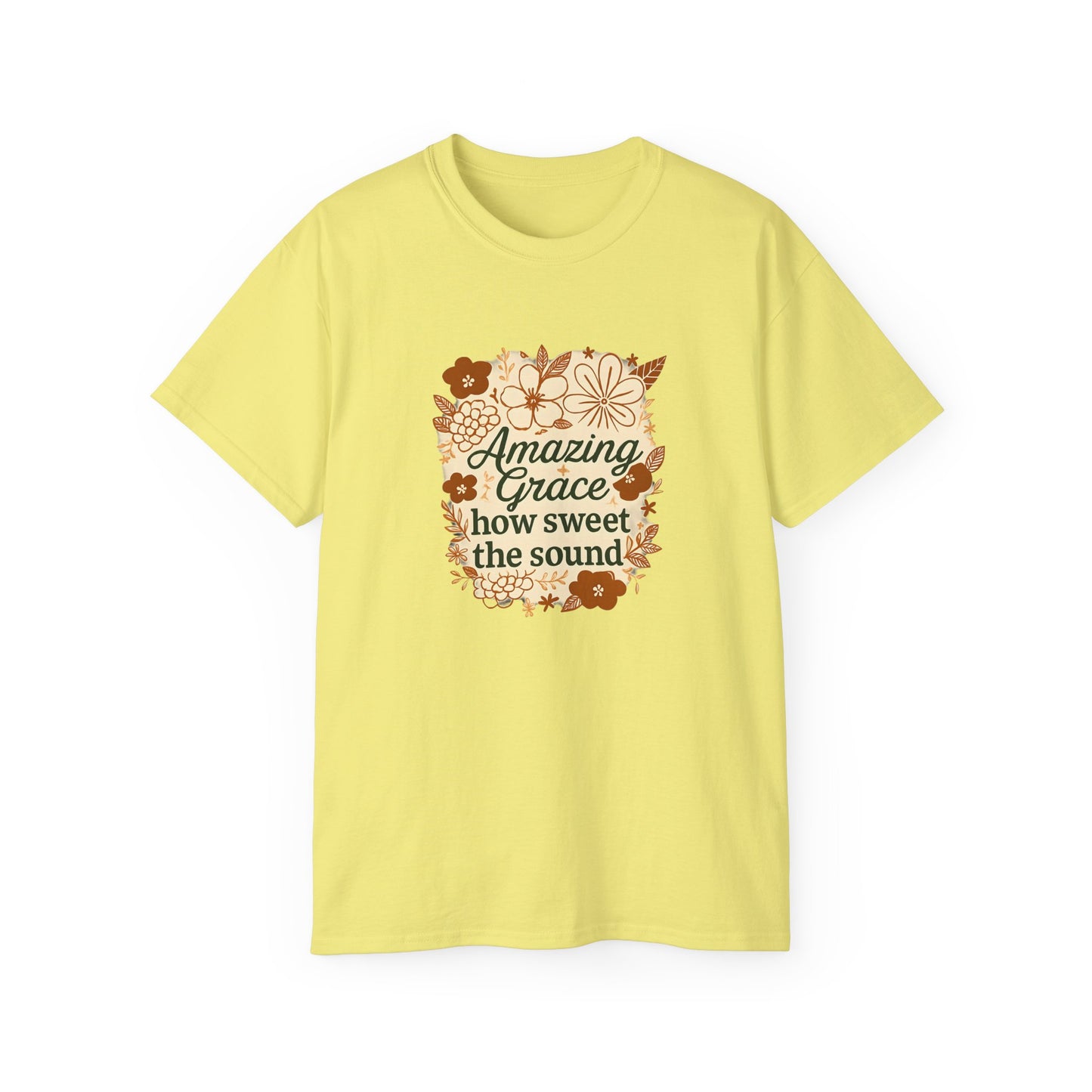 Amazing Grace Floral Unisex Ultra Cotton Tee, Vintage T-Shirt, Gift for Music Lovers, Spiritual Apparel, Heartwarming Quote Tee