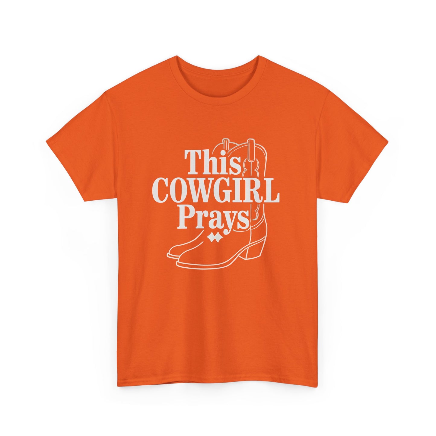 This Cowgirl Prays Unisex Heavy Cotton Tee, Western T-Shirt, Gift for Cowgirls, Rodeo Apparel, Faith-Based Fashion, Country Style Top