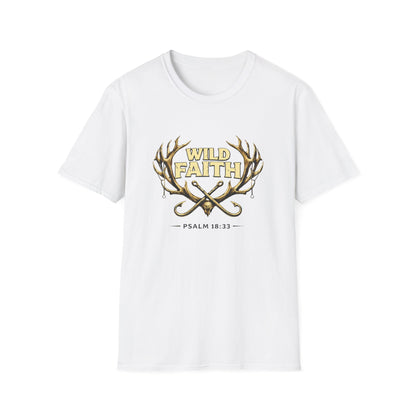 Wild Faith T-Shirt — Psalm 18:33 Antler Christian Graphic Tee