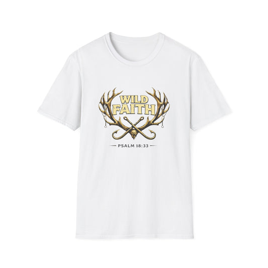 Wild Faith T-Shirt — Psalm 18:33 Antler Christian Graphic Tee
