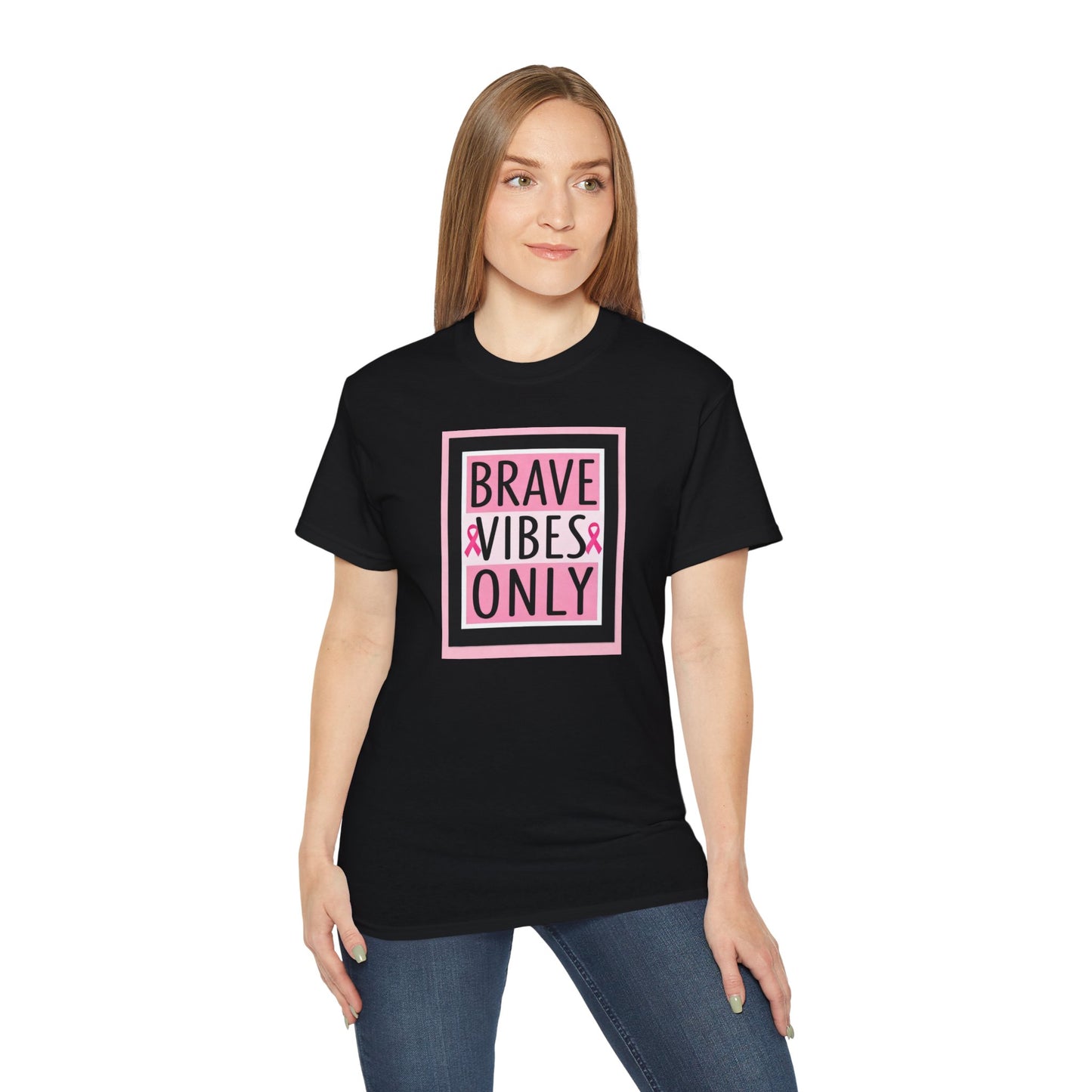 Brave Vibes Only Tee, Unisex Cotton Shirt, Inspirational Apparel, Gift for Cancer Awareness, Positive Vibes T-Shirt