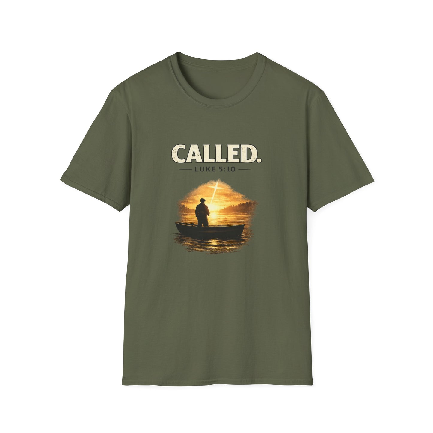 Called Luke 5:10 Fishing Christian T-Shirt — Sunset Silhouette Faith Tee