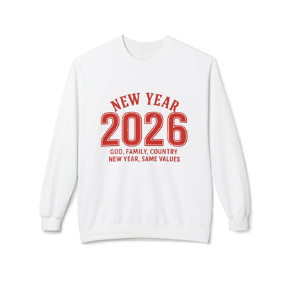 2026 New Year Crewneck Sweatshirt — "God, Family, Country" Holiday Pullover
