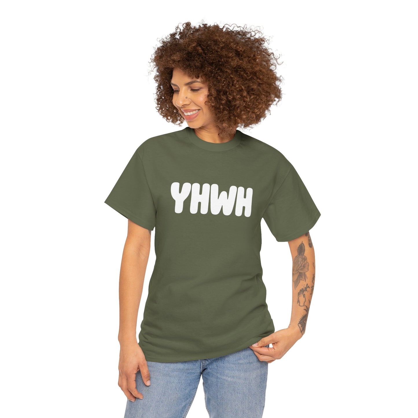 YHWH Unisex Heavy Cotton Tee, Spiritual T-Shirt, Casual Wear, Gift for Him/Her, Faith-Based Apparel, Trendy Everyday Tee