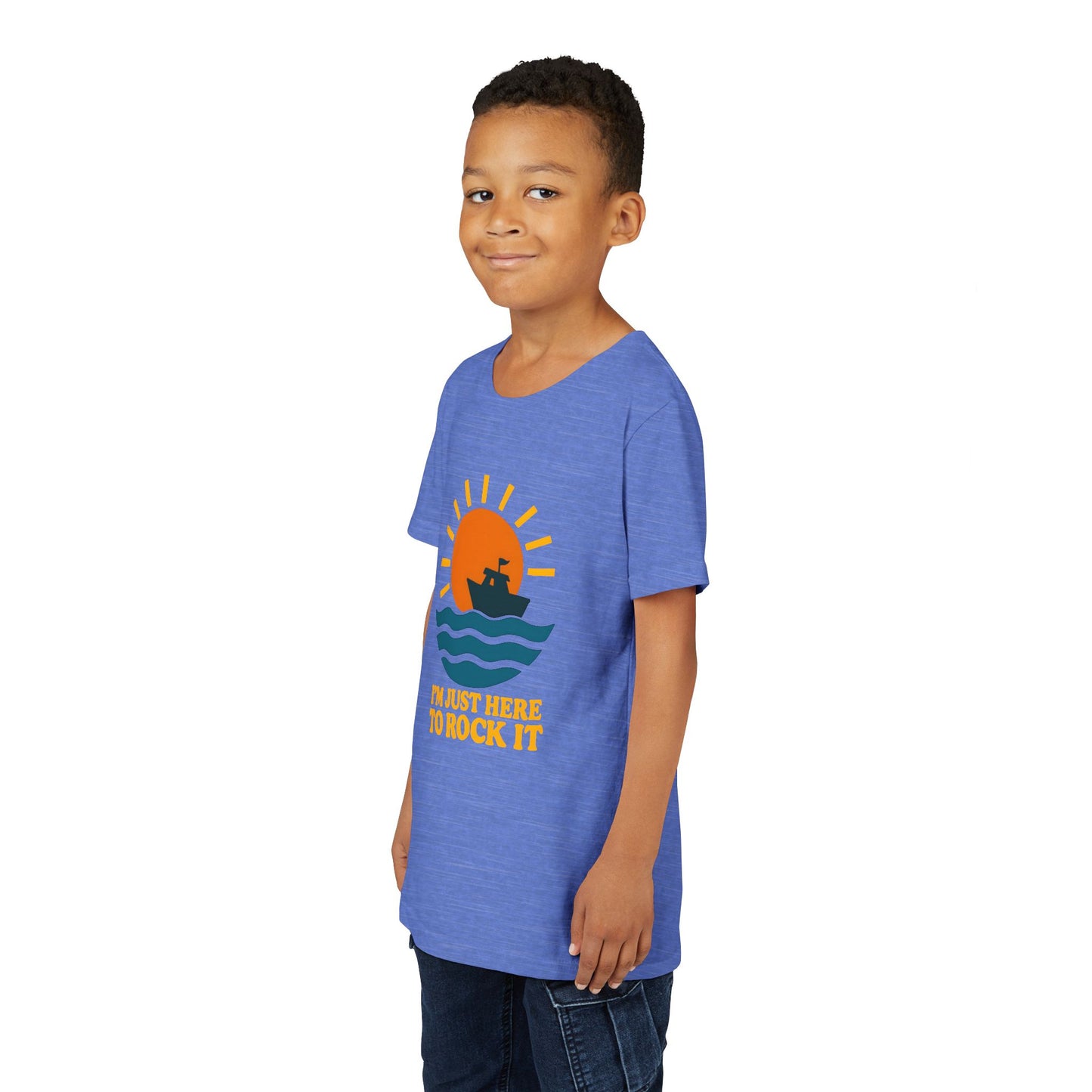 Youth Short Sleeve Tee - I'm Just Here to Rock It, Fun Summer Shirt, Kid's Beach Tee, Gift for Young Explorers, Adventure Outfit
