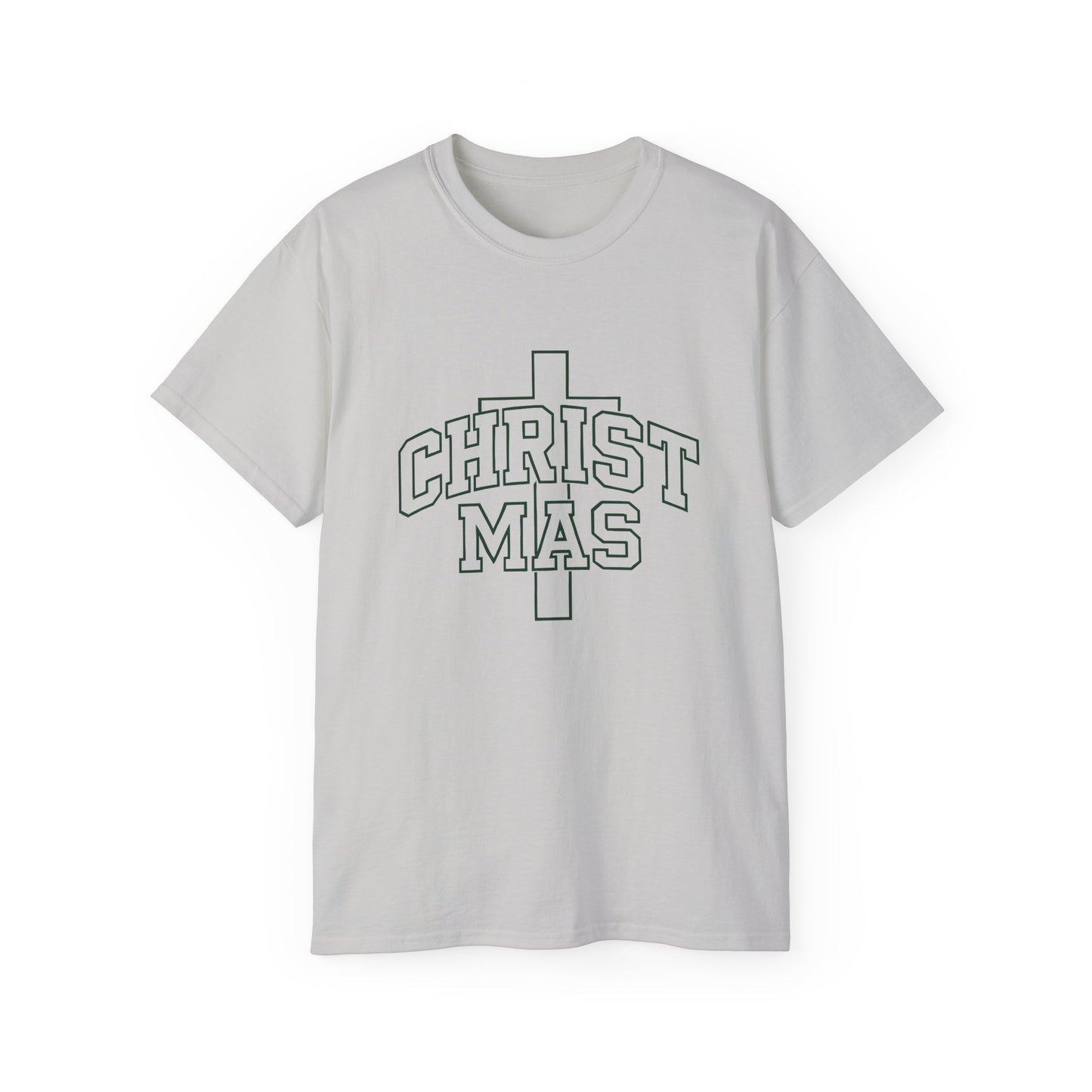 Christmas Cross T‑Shirt — 'CHRISTMAS' Outline Graphic Tee