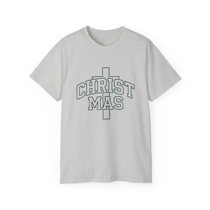Christmas Cross T‑Shirt — 'CHRISTMAS' Outline Graphic Tee