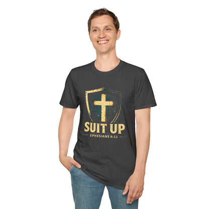 Suit Up T‑Shirt — Christian Cross Shield Tee (Ephesians 6:11)