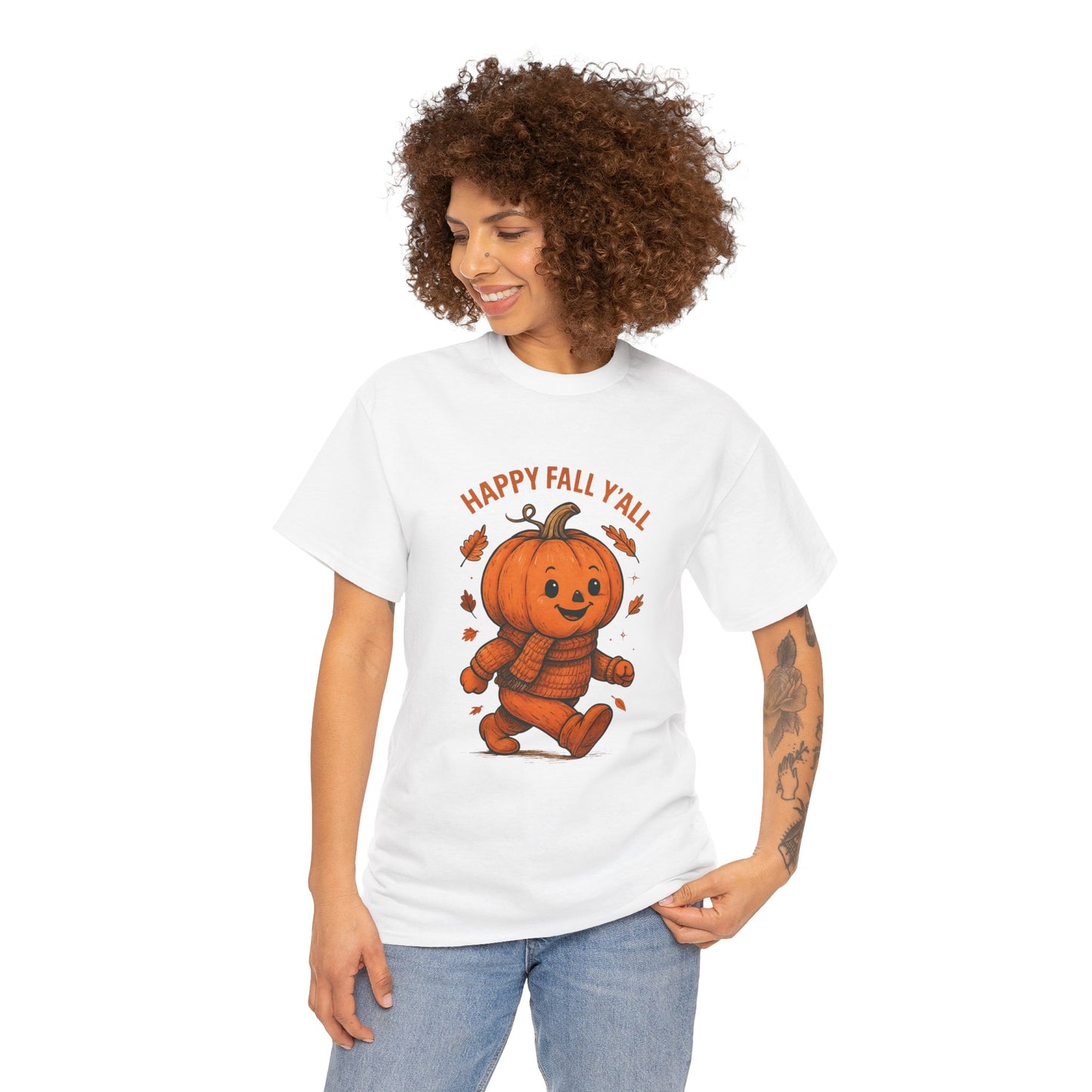 Happy Fall Y'all Unisex Heavy Cotton Tee, Autumn T-Shirt, Pumpkin Graphic Shirt, Cozy Fall Apparel, Halloween Outfit, Harvest Celebration