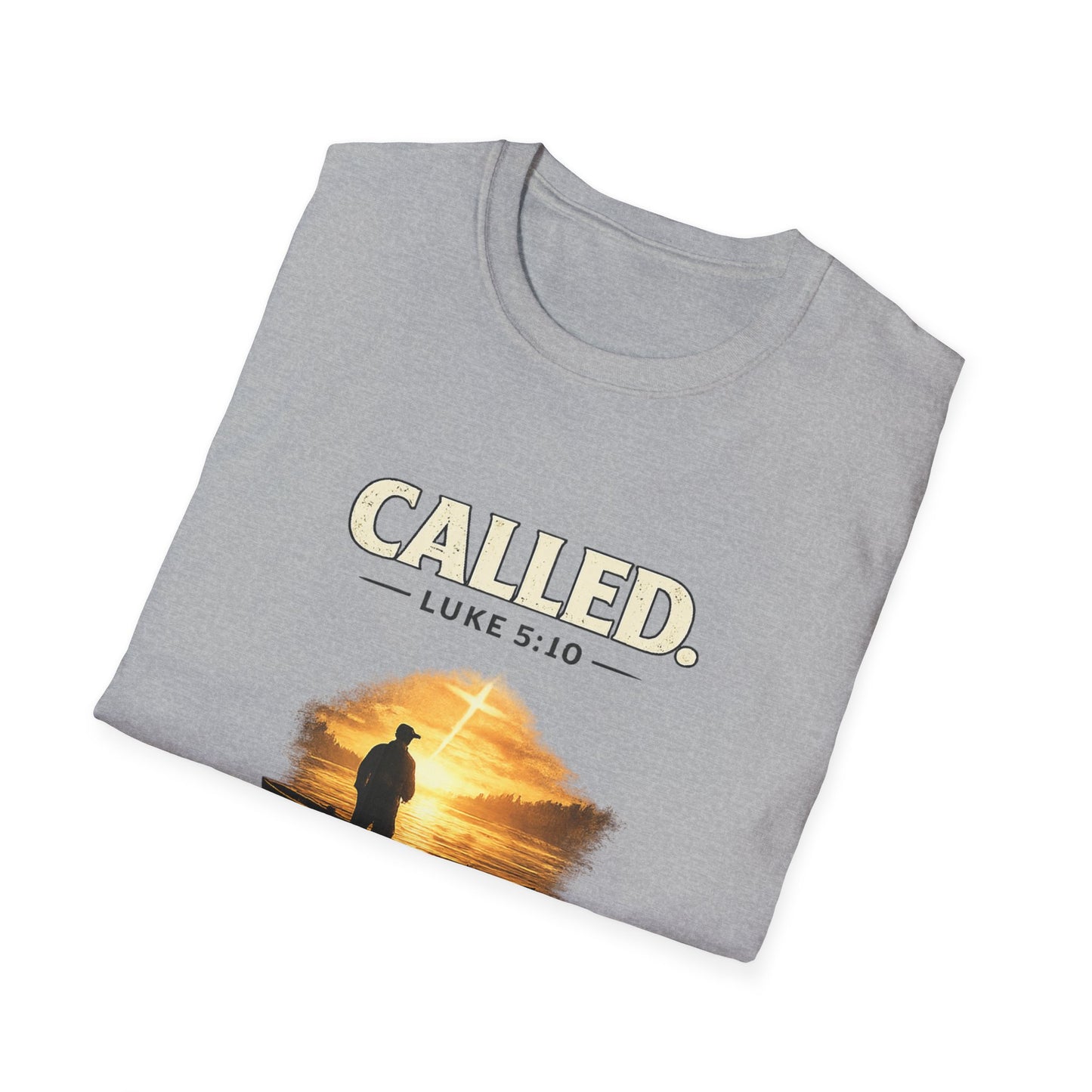 Called Luke 5:10 Fishing Christian T-Shirt — Sunset Silhouette Faith Tee