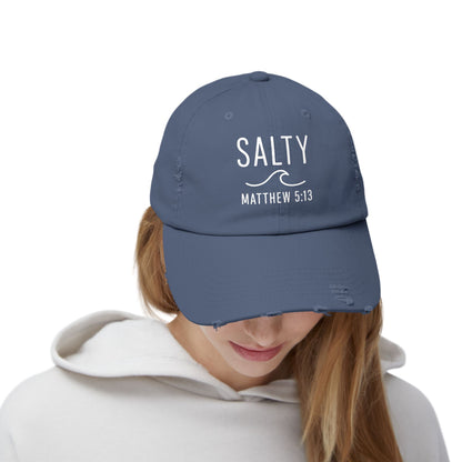Salty Unisex Distressed Cap | Beach Vibes, Casual Wear, Gift for Him/Her, Summer Accessory, Faith-Based Fashion