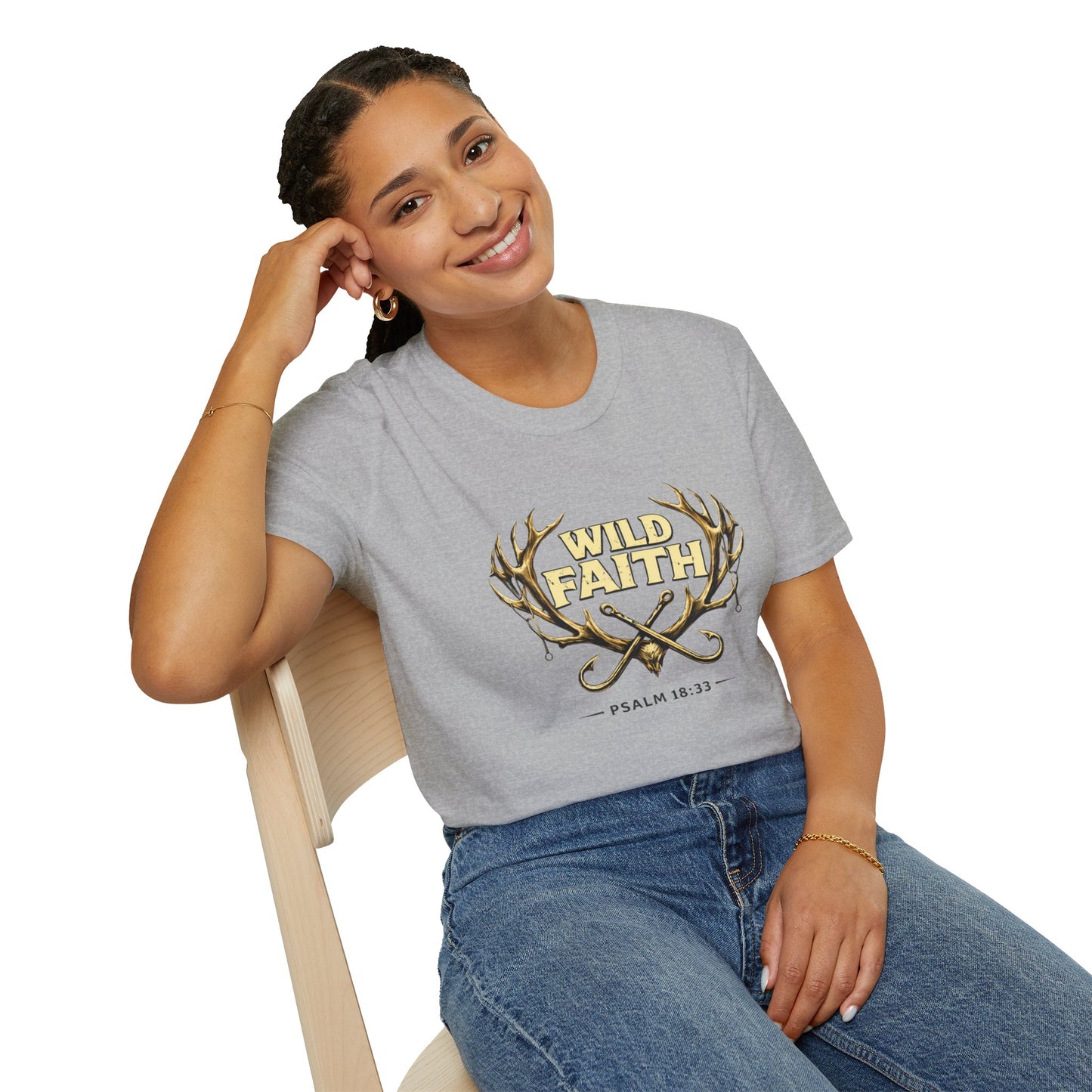 Wild Faith T-Shirt — Psalm 18:33 Antler Christian Graphic Tee