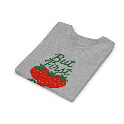 Strawberry Prayer Youth Tee, But First Pray T-Shirt for Kids, Faith-Based Apparel, Summer Wear, Cute Gift for Girls